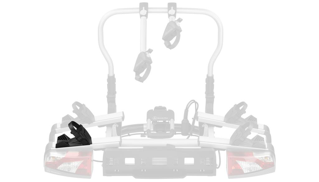 Rear wheel carrier, wheel tray with tensioning strap, left-hand stop