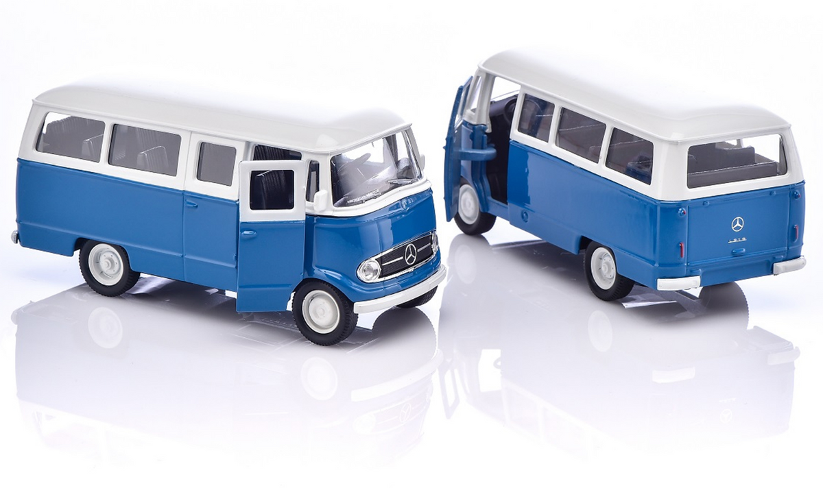 Model car O 319 vintage bus blue, pullback 1:38
