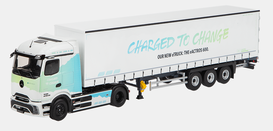 Modellauto Mercedes-Benz Truck eActros 600 mit Auflieger 1:43 - Weiß