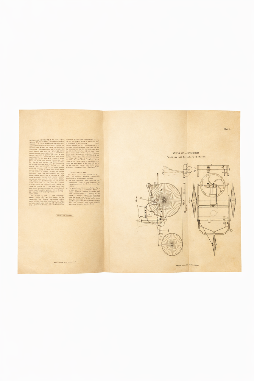 Historische Patentkopie – DRP 37435 Carl Benz: Gasbetriebenes Fahrzeug (1886)