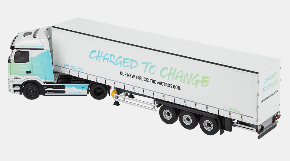 Modellauto Mercedes-Benz Truck eActros 600 mit Auflieger 1:43 - Weiß