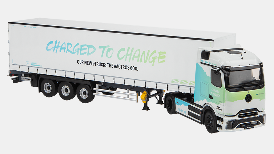 Modellauto Mercedes-Benz Truck eActros 600 mit Auflieger 1:43 - Weiß