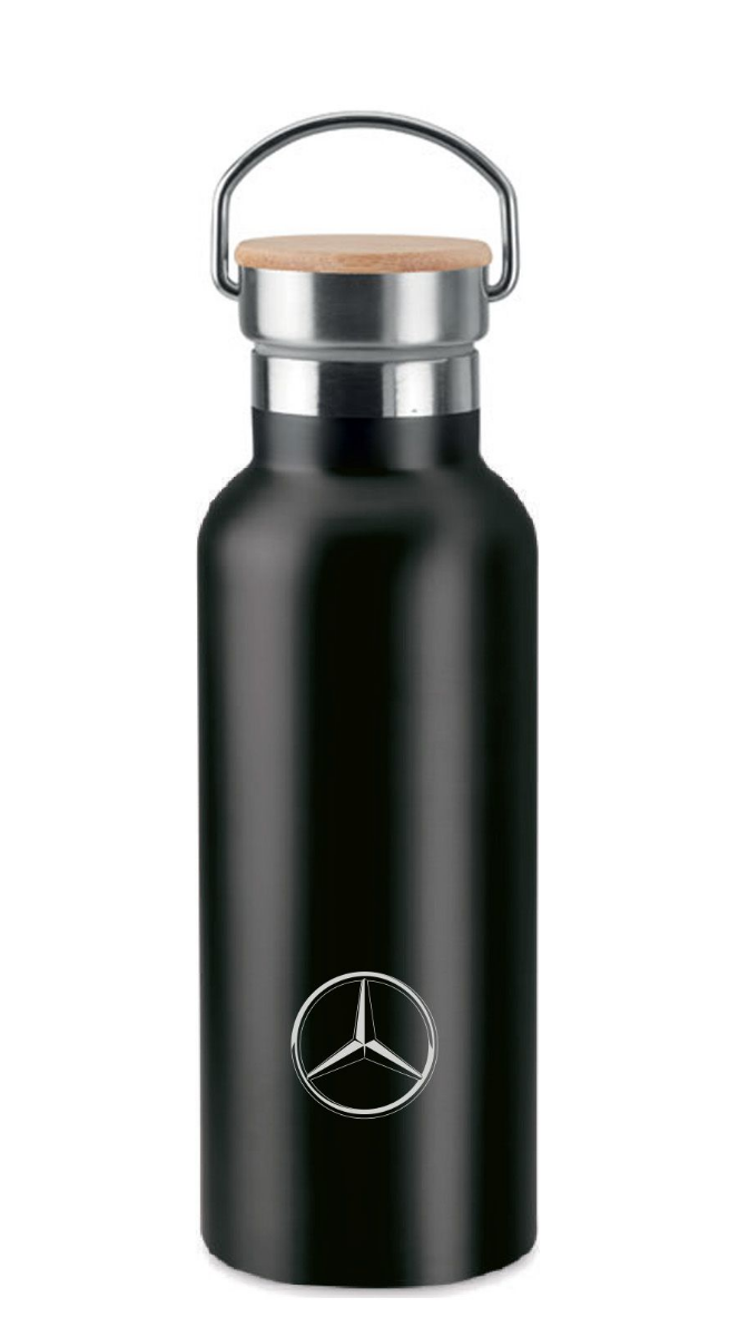 Mercedes-Benz vacuum flask Midnight Black, stainless steel with bamboo lid