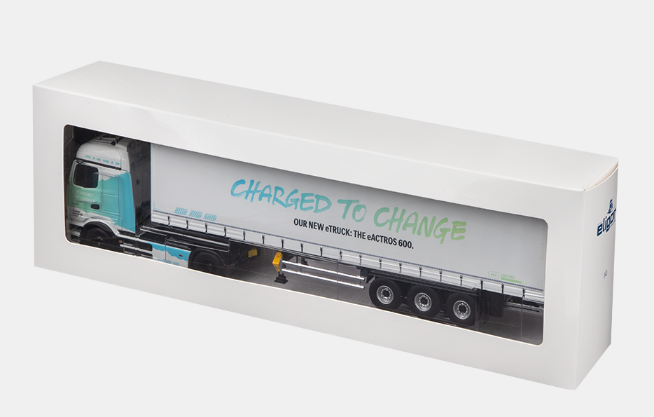 Modellauto Mercedes-Benz Truck eActros 600 mit Auflieger 1:43 - Weiß