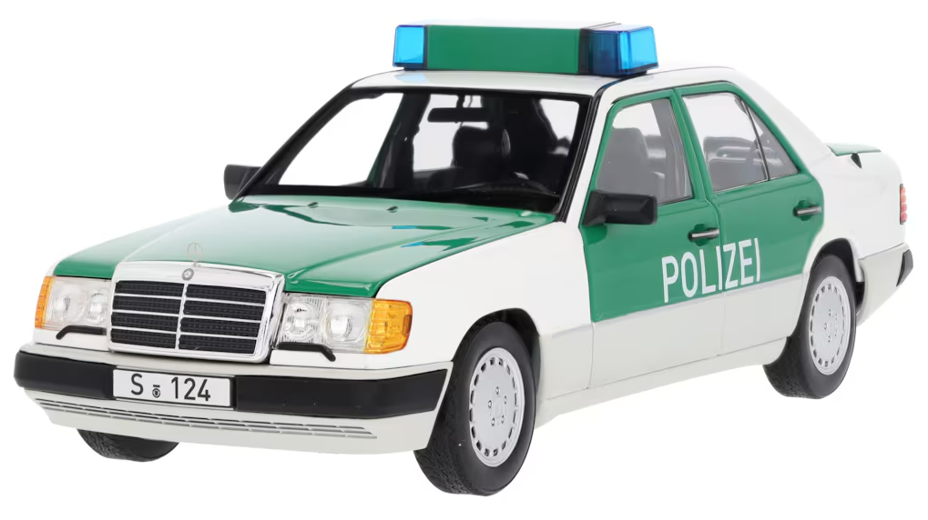 Modèle réduit 230 E W 124 (1989-1993), limousine, police, blanc/vert