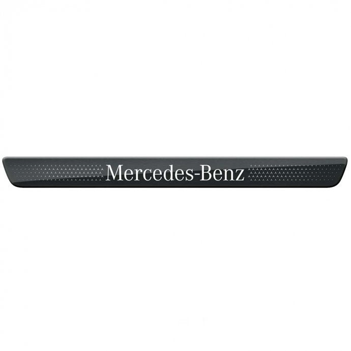 Interchangeable cover for illuminated door sill panel, Mercedes-Benz, front, 2-fold, with Mercedes-Benz pattern (black/white)